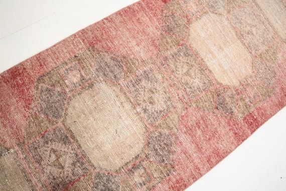 3x13 Rugs, 3x13 RED VINTAGE RUNNER Rug, 3x13, Oushak Handmade Rug, 3x13 Runner Rug, Red & Beige Runner Rug, 3x13 Vintage Runner, Antique 58s