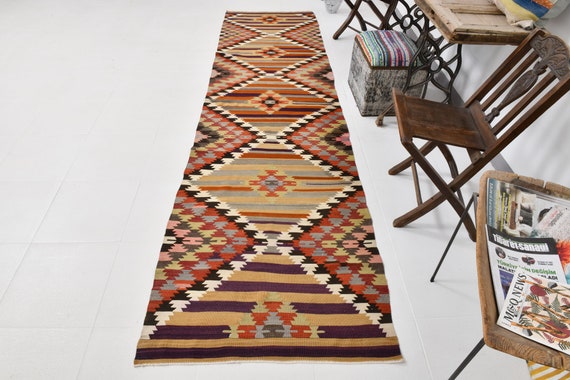 3x13 red mustard Kilim Runner Rug, 3x13 Persian Kilim Runner Rug, 3x13 Runner Rug, 3x13 Persian Runner rug, Kitchen Runner Rug