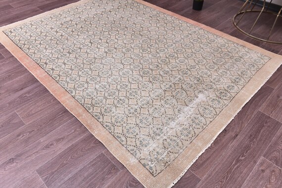 5x8 Vintage Neutral Distressed Area Rug, 5x8 Muted Orange Green Color, 5x8 Living Room Decor, Denmark Style, 5x8 Neutral Rug, 5x8 Area Rug