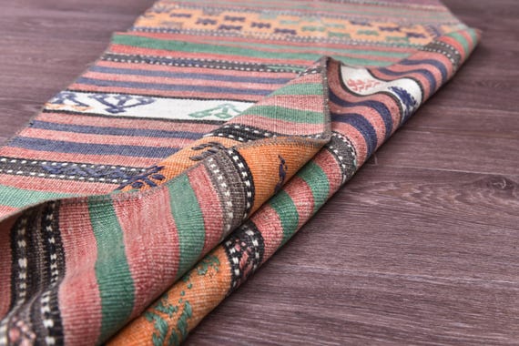 2x8 Vintage Kilim Runner Rug, 2x8 Handwoven Runner Rug, Green Red Color, 2x8 Hallway Kitchen Traditional Home Decor 2x8 Kilim Runner Rug