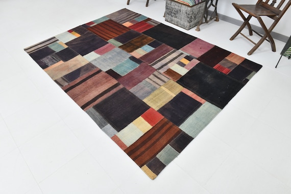 6x8 Area Rug, 6x8 Patchwork Kilim, 6x8 Vintage Kilim Patcwork Rug, 6x8, Chess Patchwork Kilim, Oushak Handmade Patchwork, 6x8 Rugs, Antique
