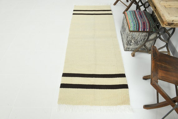 2x7 Runner Rug, 2x7 SHORT VİNTAGE RUNNER Rug, 2x7, Vintage Runner Rug, Hand-Made Turkey Rug, Vintage Runner, Tan Beige and Black Rug, Carpet