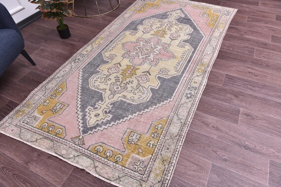 4x8 Vintage Salmon Rug, 4x8 Salmon Mustard Color, Handmade Wool Rug Traditional Home Decor, 4x8 Rug, Accent Rug, Living Room Rug