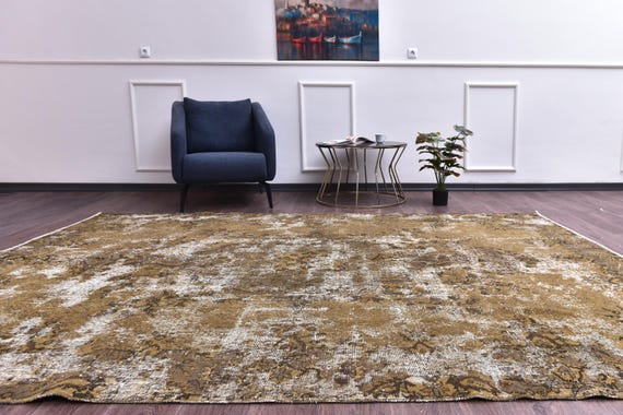 7x11 Vintage Faded Rug, Blue Cream Rug, 7x11 Floral Area Rug, 7x11 Living Room Rug, 7x11 Faded Distressed Rug, 7x11 Handmade Large Area Rug