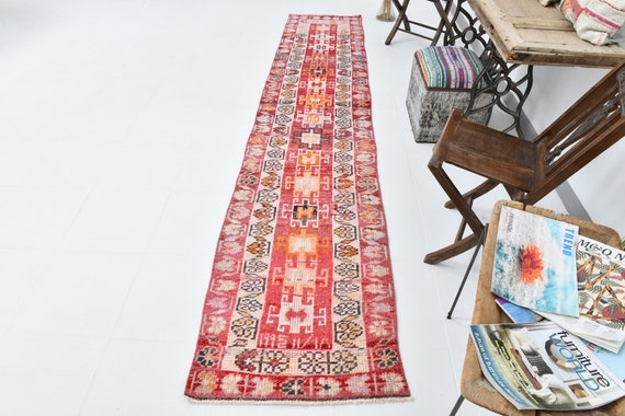 2x12 Runner Rug, 2x12 TURKISH VINTAGE RUNNER Rug, 2x12, Herki Runner, Wool Handmade Oushak Herki, Vintage Runner 2x12, Rug For Narrow Hall
