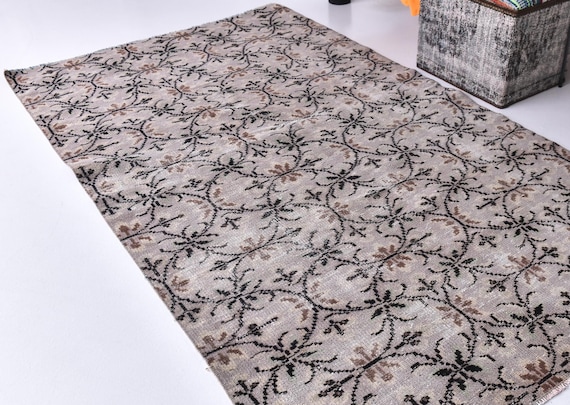 4x8 Vintage Purple Accent Rug, 4x8 Purple Black Color, Handmade Wool Rug Traditional Home Decor, 4x8 Rug, Accent Rug, Living Room Rug