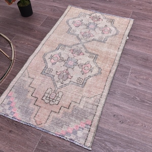 Alfombra de entrada vintage color crema y marrón de 2x4, alfombra de entrada de 2x4, alfombra de 2x4, alfombra pequeña de lana hecha a mano, alfombra turca de 2x3, alfombra para dormitorio, alfombra de baño decorativa
