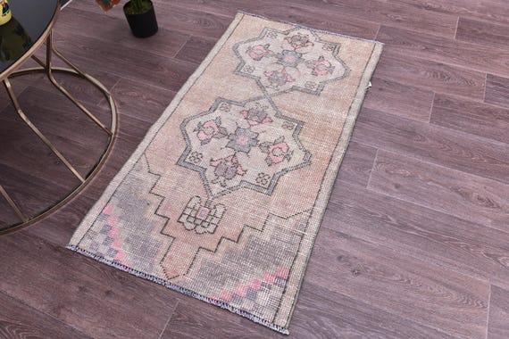 2x4 Cream Brown Vintage Doormat Rug, 2x4 Doormat Rug, 2x4 Rug, Small Handmade Wool Rug, 2x3 Turkish Rug, Rug For Bedroom Accent Bathmat