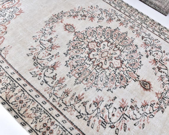 6x10 Brown and Beige Turkish Rug, 6x10 Vintage Rug, Handmade Authentic Rug, 6x10 Rug, Farmhouse Decor, Living Room, Bedroom Rug, Antique 56s