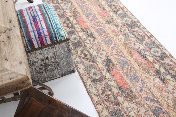 2x11 Runner Rug, 2x11 Turkish Runner, 2x11 Pastel Turkish Vintage Runner Rug, Narrow Handmade Short, 2x11 Rugs, Red Green Carpet, Antique
