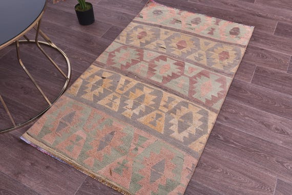 2x4 Vintage Doormat Rug 2x4 Doormat Rug, 2x4 Rug, Small Handmade Wool Rug, 2x3 Turkish Rug, Rug For Bedroom Accent Bathmat Peach Cream Color