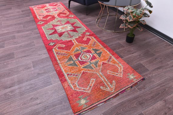 3x10 Vintage Soft Peach Runnner Rug, 3x10 Handmade Wool, 3x10 Peach Gray Color 3x10 Hallway Runner Rug, 3x10 Kithcen Runner Rug, Tribal Rug