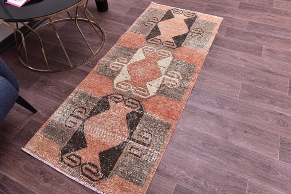 2x6 Vintage Faded Runner Rug, 2x6 Handmade Geometric Runner, Red Black Color, 2x6 Elegant Runner, 2x6 Hallway Rug, 2x6 Kithcen Runner Rug,