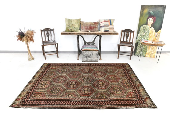 5x8 Vintage Turkish Decorative Kilim Rug, 5x8 Kilim Rug, 5x8 Rug, Handmade Wool Rug, Boho Chic Natural, Kilim Rug 5x8, Brown Gray Kilim Rug