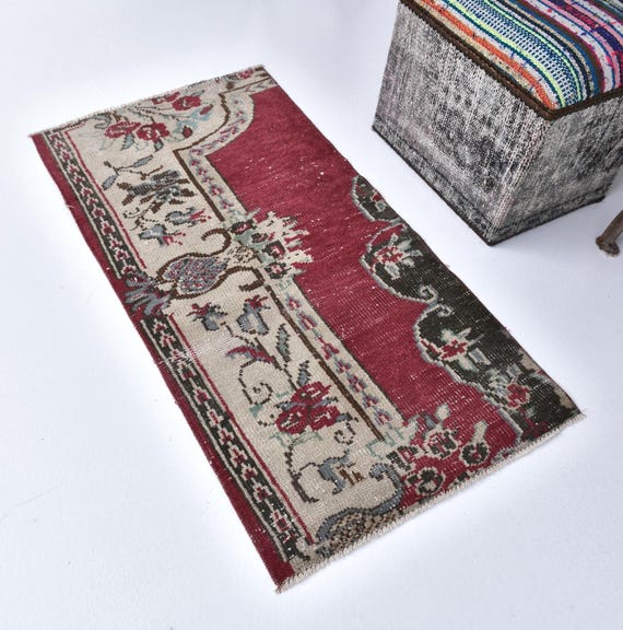 2x4 Red Beige Doormat Rug, 2x4 Vintage Doormat Rug, 2x4 Rug, Accent Handmade Wool Rug, 2x4 DoorRug, 2x4 Door Mat Rug, Accent Math Rug