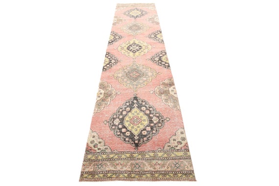3x12 Persian Runner, 3x12 Vintage Persian Runner Rug, 3x12, Wool Handmade Aesthetic, 3x12 Runner Rug, Pale Red & Yellow Rug, Rug For Hallway