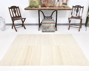 Vloerkleed van 4 x 6, 4 x 6 ECLECTIC VINTAGE kilimtapijt, 4 x 6 kelimtapijt, handgemaakte wollen kelim, beige crème kelim, 4 x 6 tapijten, kelim met krijtstreepstijl, jaren '59