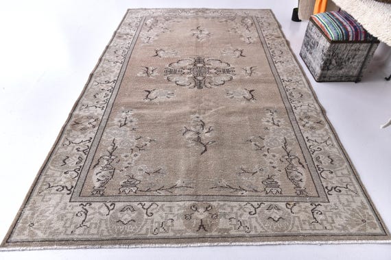 6x9 Vintage Turkish Rug, Handmade Wool Rug, 6x9 Living Room Bedroom Rug, Caramel Beige Color, 6x9 Persian Style Medallion Rug, 6x9 Rug