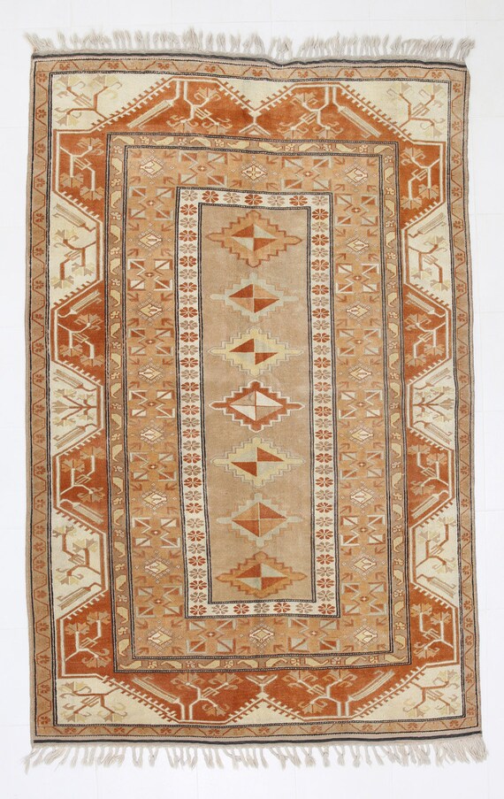 6x9 Area Rug, 6x9 MODERN TURKISH OUSHAK Rug, 6x9, Vintage Oushak Rug 6x9, Wool Handmade Oushak Rug, Dark Copper Oushak, Oushak Rug 6x9, 60s
