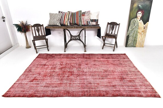 6x9 Rugs, 6x9 Faded Vintage, 6x9 Faded Red Vintage Rug, 6x9, Wool Handmade Turkey, 6x9 Area Rugs, Pale Red Carpet, Vintage Rug 6x9, Antique