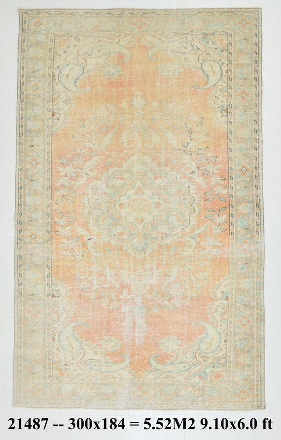 6x10 Rug, 6x10 SOFT TURKISH VINTAGE Rug, 6x10, Oushak Handmade Wool Rug, 6x10 Vintage Rug, Faded Orange Rug, Turkey Rug, 6x10 Turkish Rug
