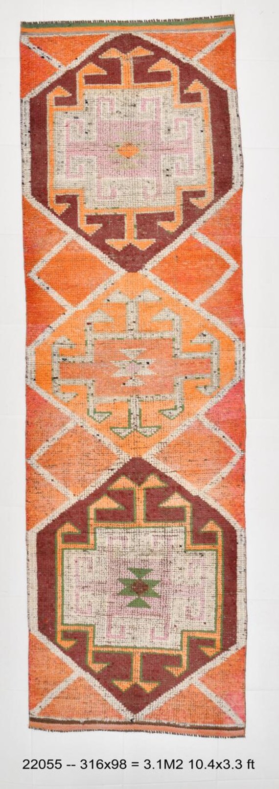 Vintage Turkish Runner Rug 3x10, Orange Color Runner Rug, 3x10 Hallway Runner Rug, Step Rug, 3x10 Turkish Runner Rug, Oushak Runner Rug,