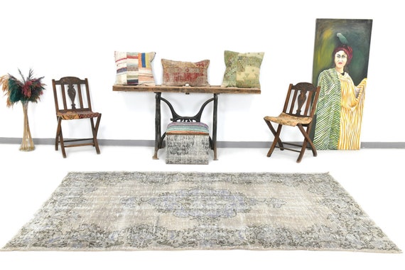 5x8 Turkish Rug, 5x8 Gray & Light Brown Vintage Rug, 5x8 Rug, Oushak Handmade Rug, 5x8 Area Rug, Oriental Distressed Style, Rug For Office