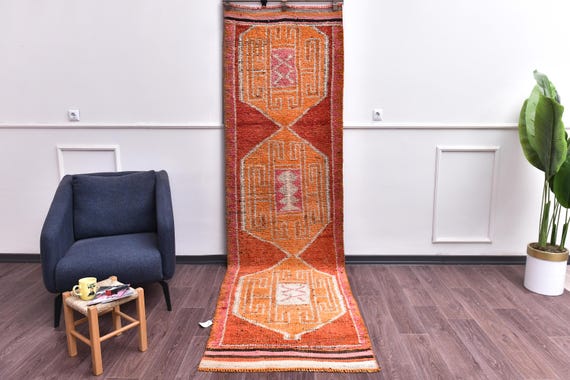 3x10 Vintage Traditional Hallway Kitchen Runner Rug, Soft Wool Orange Red Color