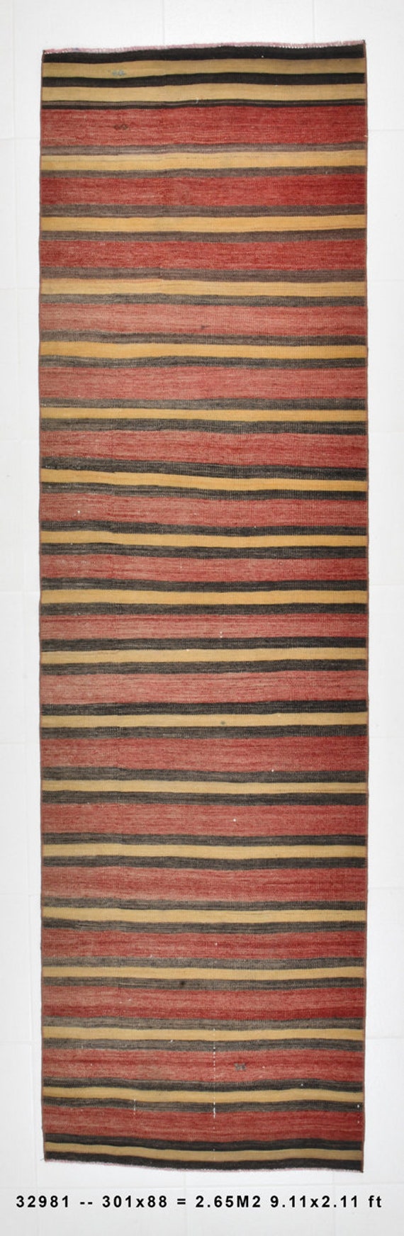 3x10 Turkısh Vintage Kilim Runner Rug, 3x10, Vintage Kilim Runner, 3x10 Runner Rug, Handmade Wool Rug, Red & Brown Rug, Hallway Kitchen Rugs