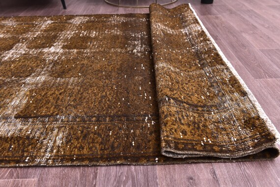 5x8 Vintage Turkish Faded Rug, Dark Mustard Color, 5x8 Handmade Wool Rug, Living Room Bedroom Rug, 5x8 Vintage Rug, 5x8 Rug
