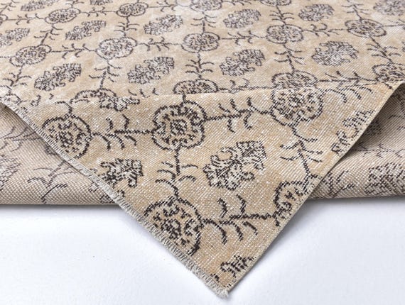 7x10 Cream and Brown Vintage Rug, 7x10 Vintage Rug 7x10 Rug Wool Handmade Rug 7x10 Area Rug 7x10 Turkish Rug Rug For Living Room Bedroom 57s