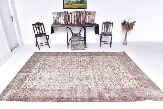 7x10 Turkish Vintage Rug - 7x10 Vintage Rug - Handmade Wool Rug - 7x10 Rugs - Aesthetic Rugged Rugs - Rug For Living Room - Antique Rug 57s