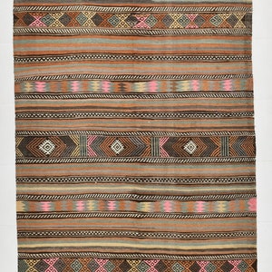 5x8 TURKISH VINTAGE KILIM Rug, 5x8, Vintage Kilim Rug, Orange & Brown Kilim, Wool Hand-Made Kilim, Embrioderd Kilim, Rugs 5x8, Antique Kilim