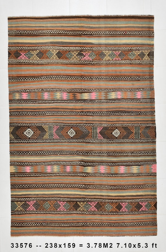 5x8 TURKISH VINTAGE KILIM Rug, 5x8, Vintage Kilim Rug, Orange & Brown Kilim, Wool Hand-Made Kilim, Embrioderd Kilim, Rugs 5x8, Antique Kilim