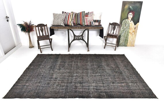 6x9 Area Rug, 6x9 Pastel Vintage, 6x9 Soft Wool Vintage Rug, 6x9 Vintage Rug, Handmade Wool Rug, 6x9 Rugs, Steel Gray & Black Carpet, 55s