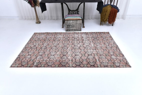 4x7 Vintage Turkish Rug, Muted Color Rug, Handmade Wool Rug, Bedroom Rug, Patterned Rug 4x7, Authentic Rug 4x7, Oushak Rug,