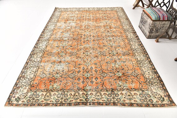6x9 Area Rug, 6x9 TURKİSH VİNTAGE OUSHAK Rug, 6x9, Turkish Vintage Rug, Handmade Oushak Rug, Overdye Vintage Rug, Living Room Area Carpet