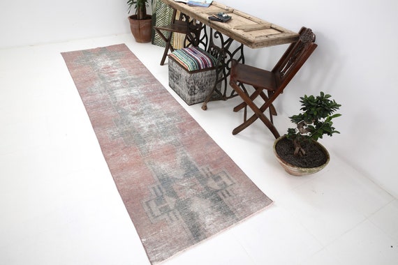 3x10 Gray Bronze Vintage Runner Rug, 3x10 Vintage Runner, 3x10 Rug, Handmade Wool Rug, 3x10 Persian Runner, Distressed Shabby Chic, Antique