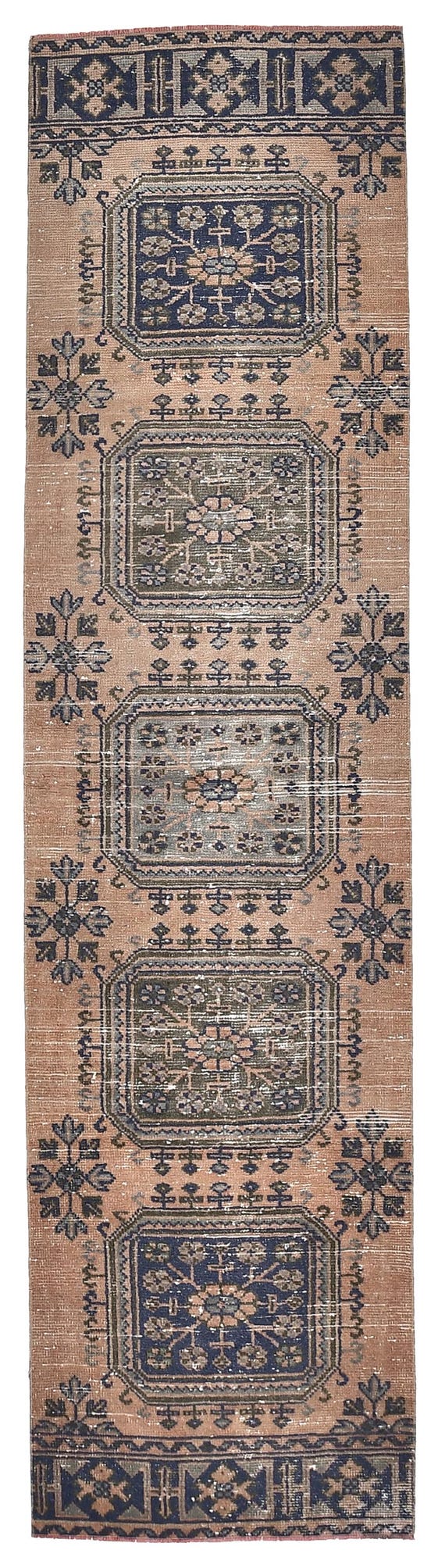 Navy Blue Hallway Runner Rug, 3x11 Aztec Blue Runner Rug.Living Treasure Hallway Runner Rugs. Handmade Pastel Rug, Hallway Kitchen Runners