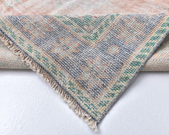 5x9 Rug, 5x9 Vintage Rug, 5x9 SOFT TURKISH VINTAGE Rug, 5x9 Area Rug, Salmon & Blue Vintage Rug, 5x9 Turkish Rug, Living Room Rug, Antique