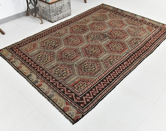 5x8 Vintage Turkish Decorative Kilim Rug, 5x8 Kilim Rug, 5x8 Rug, Handmade Wool Rug, Boho Chic Natural, Kilim Rug 5x8, Brown Gray Kilim Rug