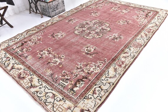 Antique Vintage Turkish Rug 7x10 Burgundy Red  Rug, Oversize Rug, Large Area Rug, Retro Handmade Wool Rug, 7x10 Rugs, Antique 55's,