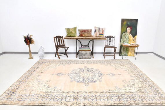8x11 Area Rug, 8x11 Vintage Rug, 8x11 Soft Wool Vintage Rug, 8x11, Oversize Vintage Rug, Extra Large Area Rug, Pastel Handmade Rug, 8x11 Rug