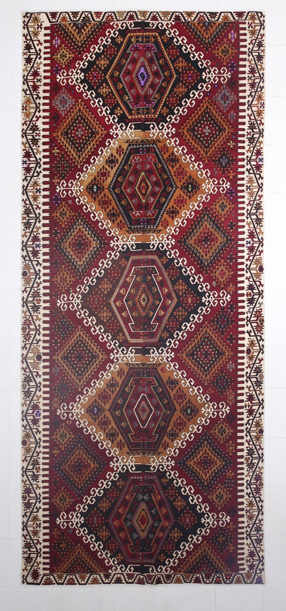 6x15 Area Rug, 6x15 Tribal Kilim, 6x15 TURKISH VINTAGE KILIM Rug, 6x15, Oushak Handmade Kilim, 6x15 Rugs, Wine Red & Beige Kilim, Anatolian