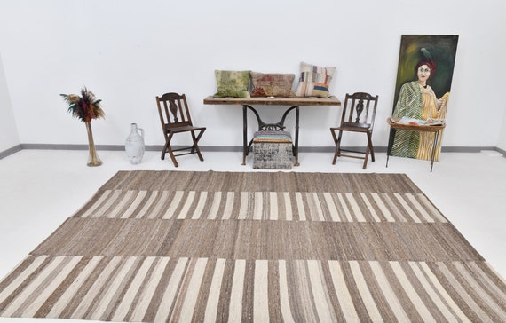 8x11 Oversize Modern Kilim Rug, 8x11, Oversize Kilim Rug, Large Area Rug, 8x11 Rugs, Shades Of Brown & Beige Kilim, Oushak Handmade Kilim,