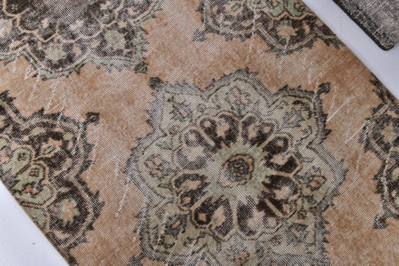 Turkish Runner Rug 3x11, Vintage Runner Rug, Handwoven Runner Rug, Living Room Rug, 3x11 Hallway Rug, Copper Green Rug, 3x11 Runner Rug