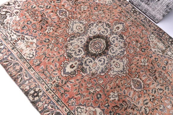 5x6 Vintage Persian Style Area Rug, 5x6 Antique Hand Woven Medallion Rug, Rust Red Brown Color Rug, 5x6 Traditional Home Decor, Living Room
