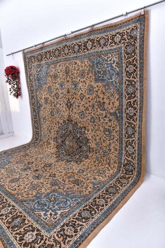 9x13 Antique Brown Persian Rug, Oversize Persian Rug Large Area Rug 9x13 Rugs Handmade Wool Rug 9x13 Vintage Rug Living Room Rug