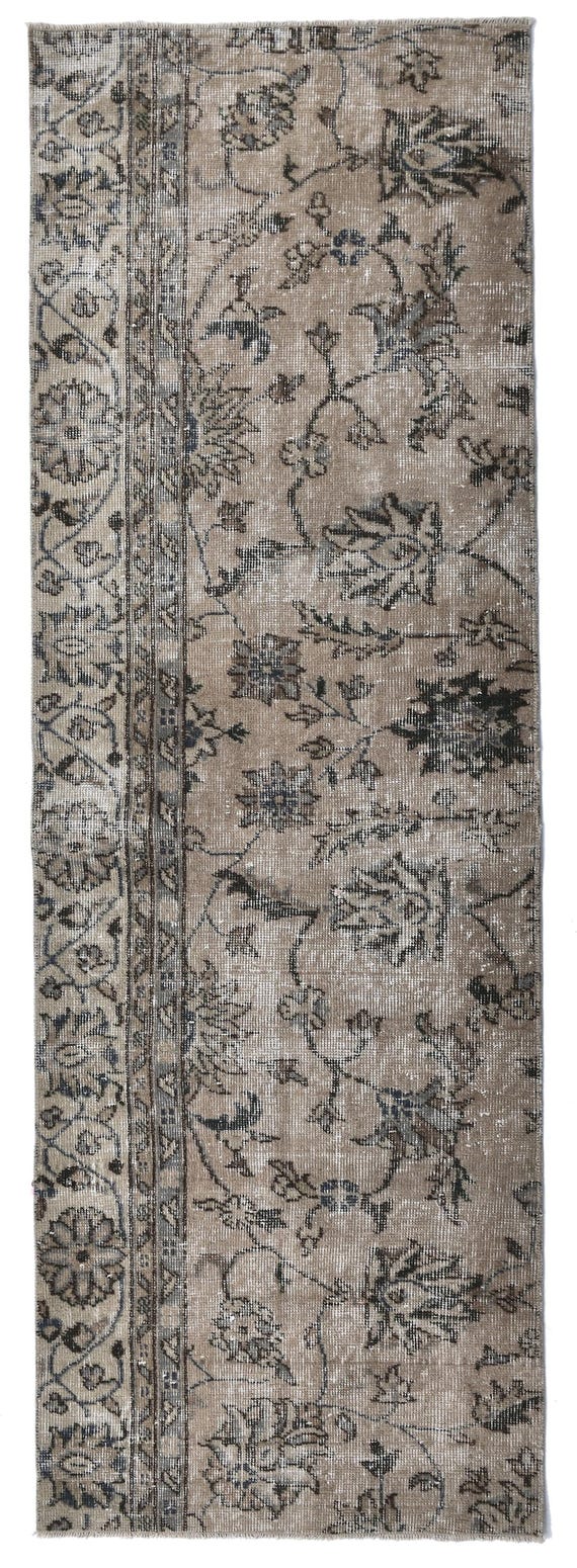 2x7 Distressed Vintage Runner Rug, 2x7 Distressed Brown Beige Vintage Runner,Small Runner Handmade Wool Rug, 2x7 Oushak Runner Bedroom Rug.