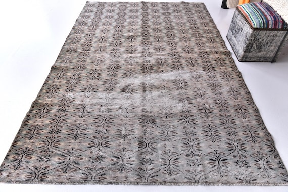 5x8 Vintage Turkish Rug, Gray Green Black Color, 5x8 Handmade Wool Rugs, 5x8 Medallion Design,  5x8 Area Rugs, Living Room Rugs, Faded Rug